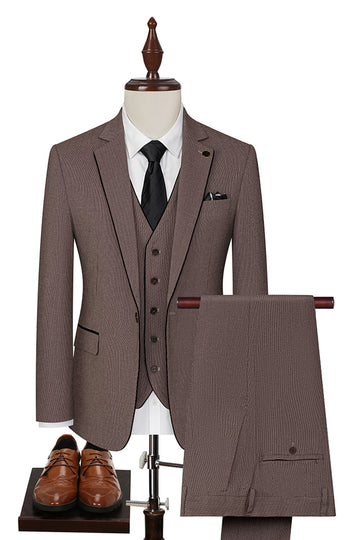 Taupe 3 Piece Slim Fit Notched Lapel One Button Men's Formal Suits
